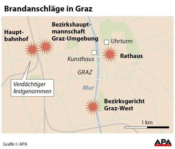 Четыре подряд поджога официальных зданий  в Граце - подозреваемый иракец задержан