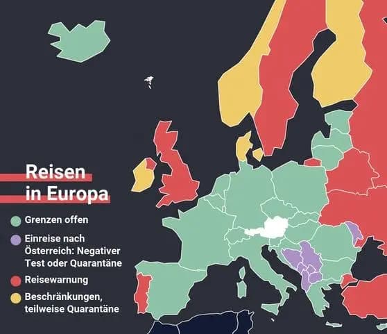 Актуальная карта стран, в которые могут поехать жители Австрии