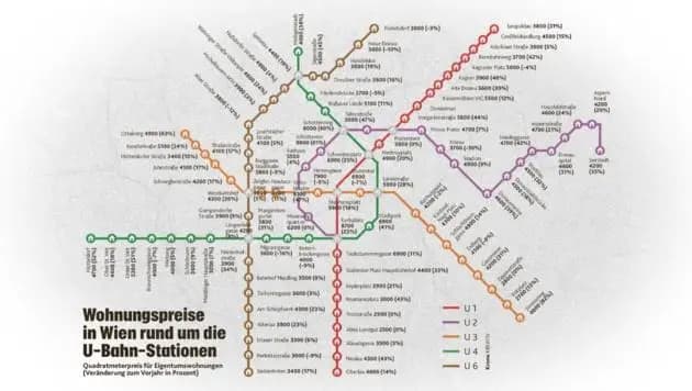 Цены на недвижимость в Вене на карте городского метро