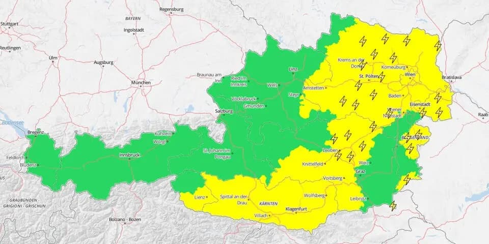 Сильные грозы: уровень "красного" предупреждения в этих регионах Австрии