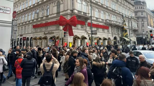 Селфи-хаос у Оперы: гигантский бант парализовал движение в центре Вены