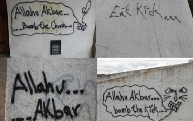 Многочисленные граффити, призывающие к взрывам, появились в австрийском Ибс-ан-дер-Донау
