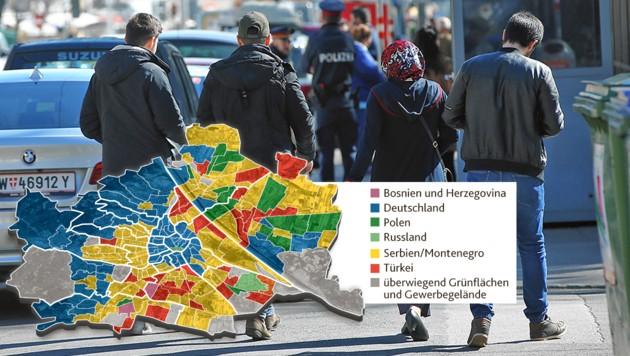 Карта распределения иммигрантов в Вене