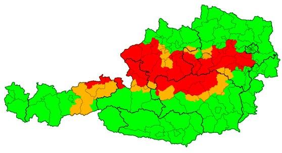 Четверг в Австрии начинается с «красного» погодного предупреждения для 5-ти федеральных земель